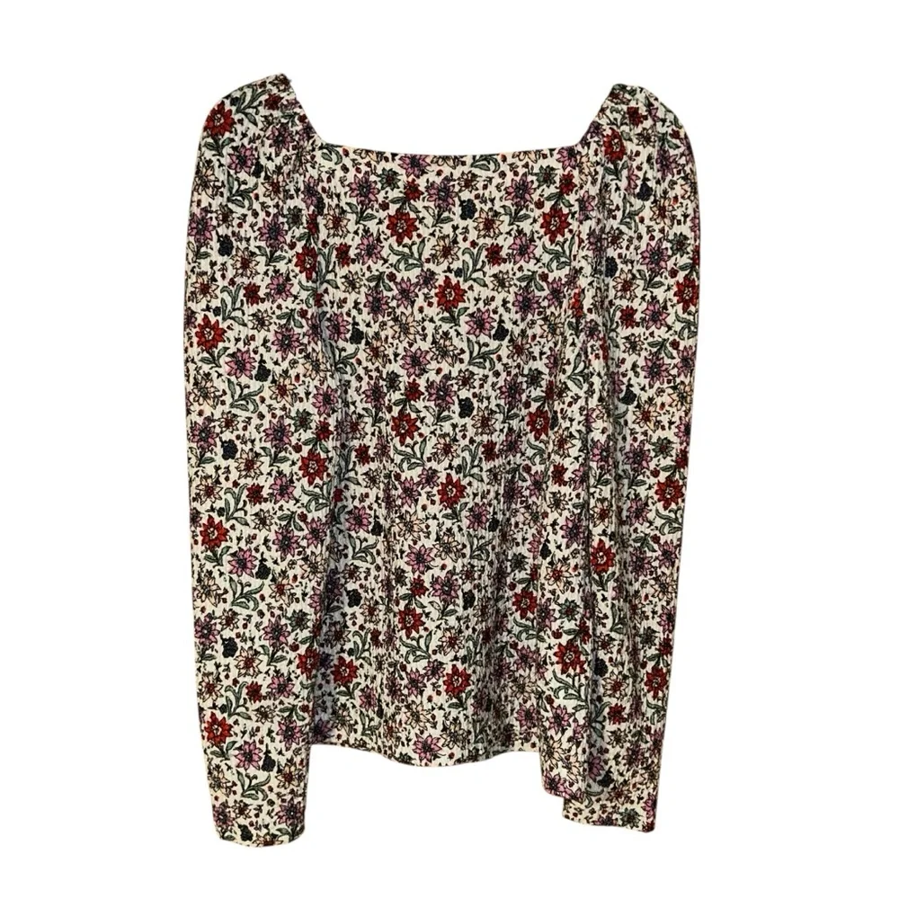 LOFT Floral Knit Top‎ Blouse Textured Womens Medium Boho Cottage Fairy Botanical